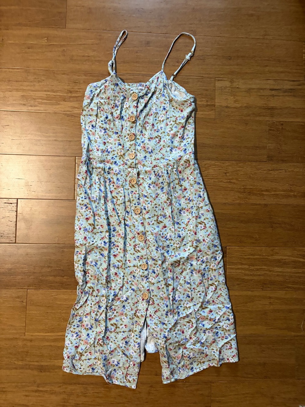 Mimi Chica Cream Floral Midi Dress with Blue & Pink Accents